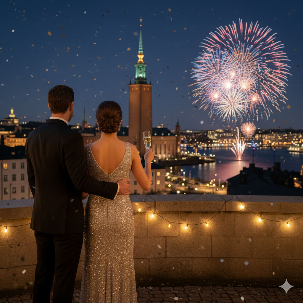 NYE Celebration with City Backdrop